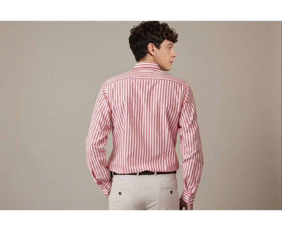 Coral & White striped cotton linen shirt - SIMONIN