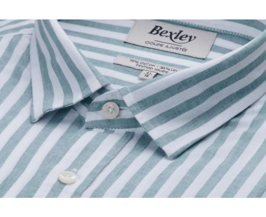 Green & White striped cotton linen shirt - SIMONIN