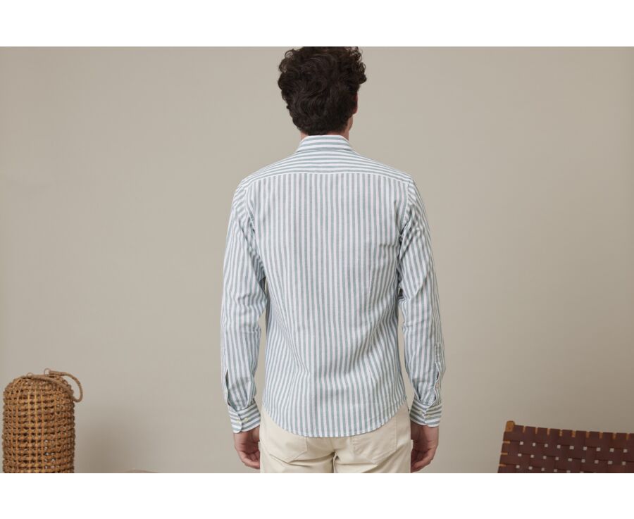 Green & White striped cotton linen shirt - SIMONIN