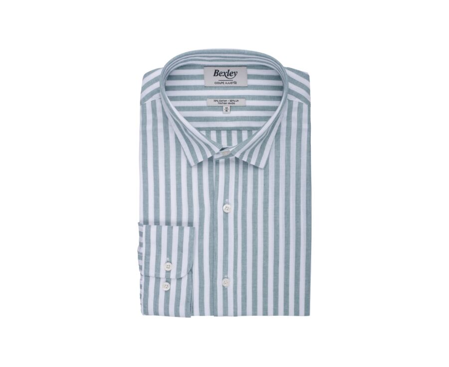Green & White striped cotton linen shirt - SIMONIN