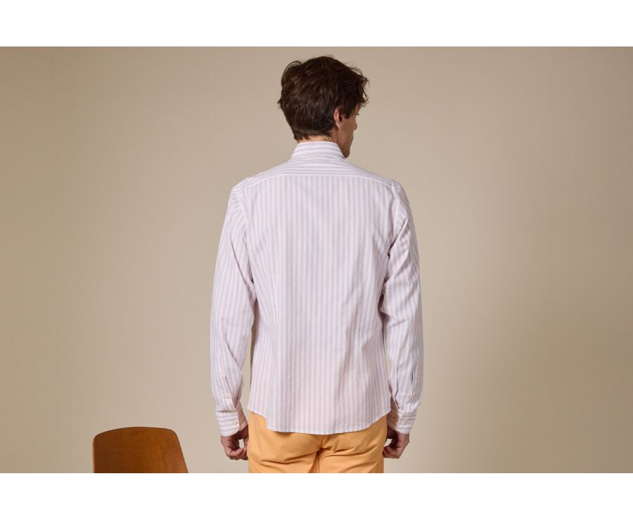 Light Beige and White Cotton Linen Shirt - French Collar - SIMONIN