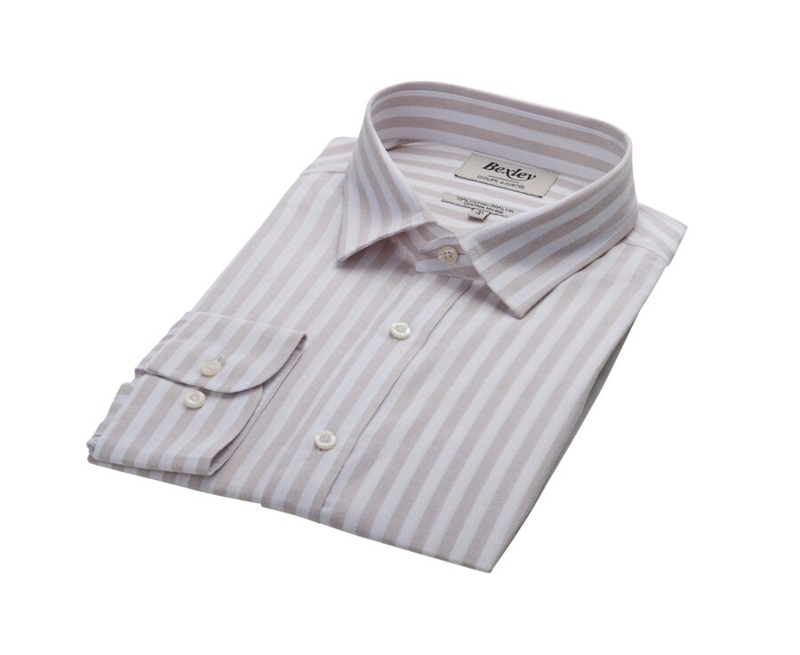 Light Beige and White Cotton Linen Shirt - French Collar - SIMONIN