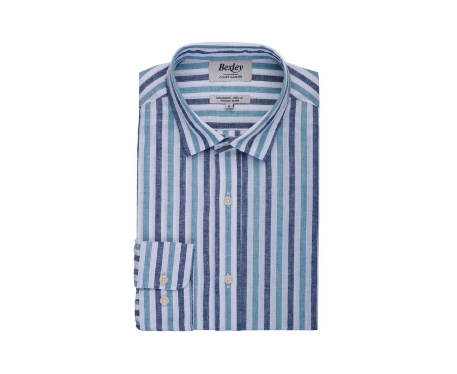 Navy & Green Stripped Shirt  - SIMONIN