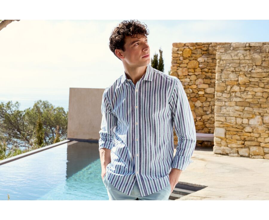 Navy & Green Stripped Shirt  - SIMONIN