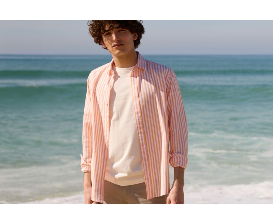 Yellow Orange & White striped cotton linen shirt - SIMONIN