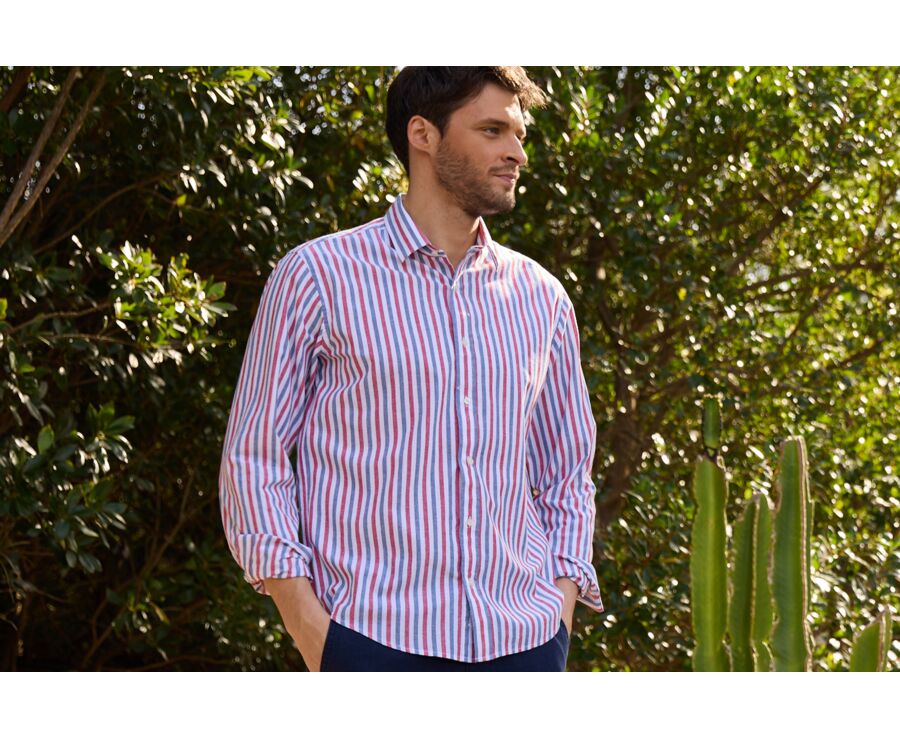 Vintage Blue Red & White striped cotton linen shirt - SIMONIN