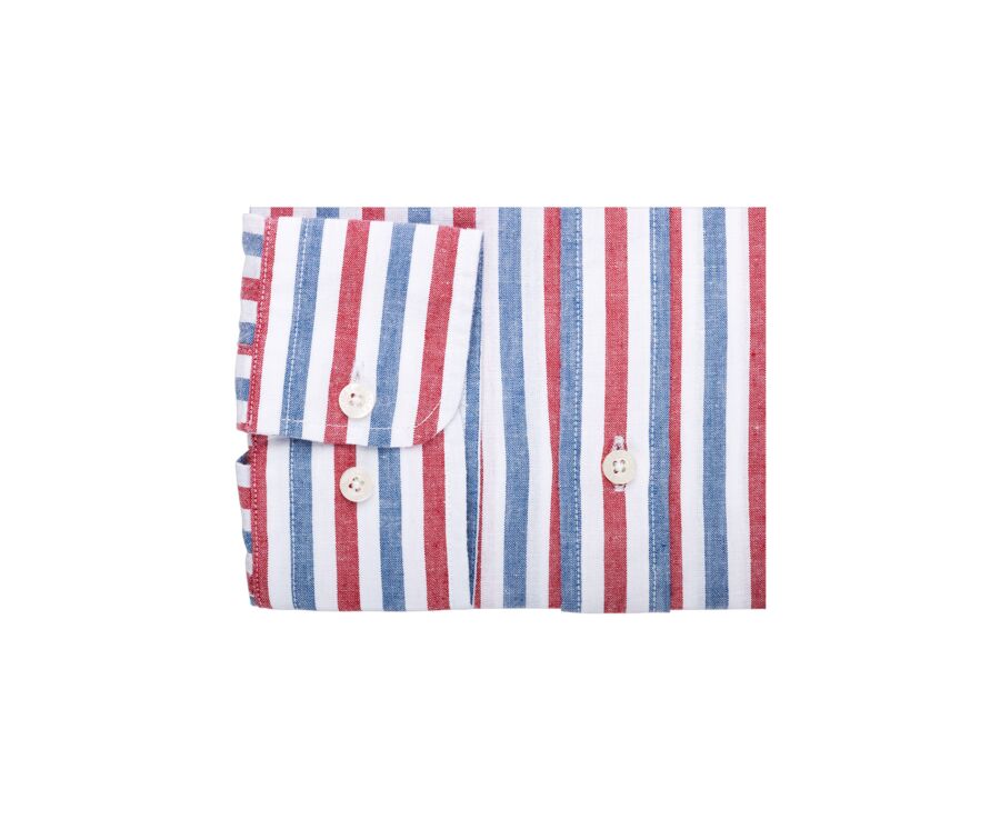 Vintage Blue Red & White striped cotton linen shirt - SIMONIN