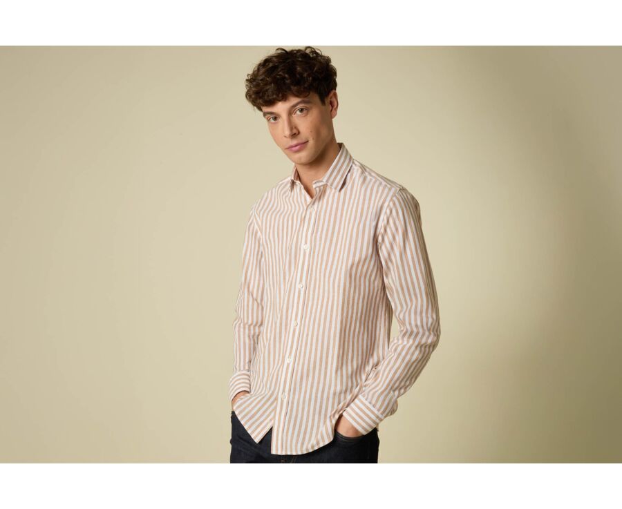Camel & White Stripped Shirt  - SIMONIN