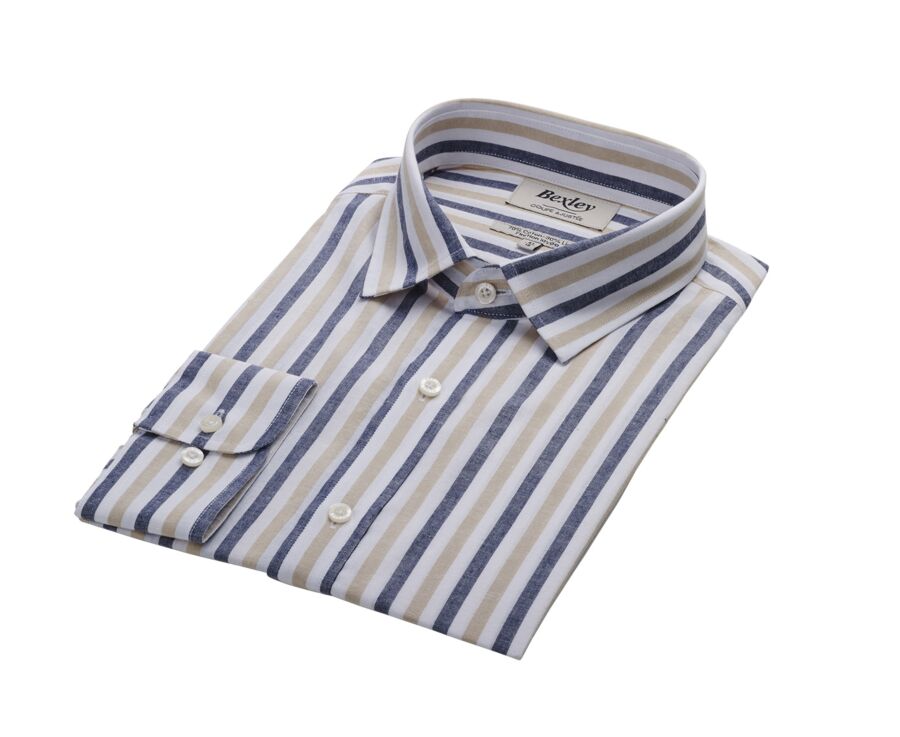 Navy and Dark Beige Stripped Shirt  - SIMONIN