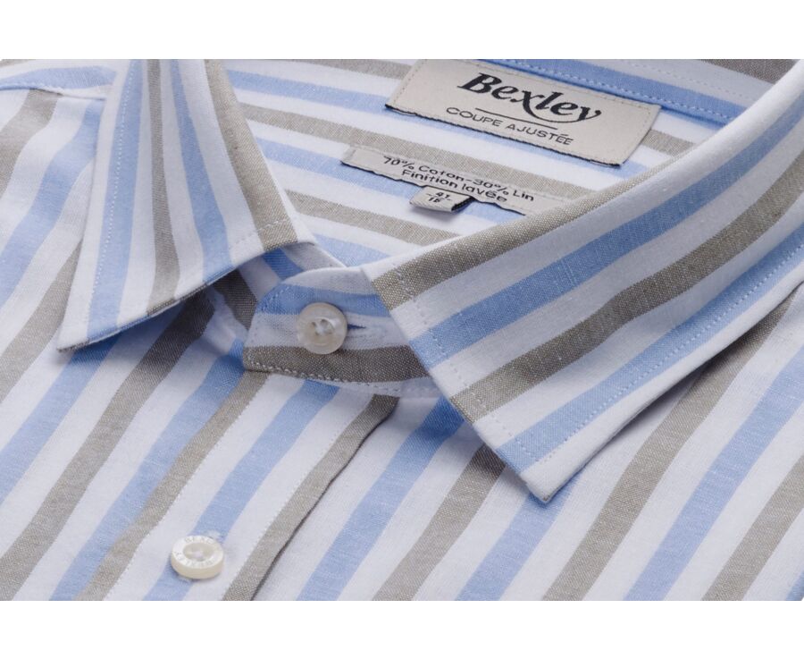 Sky Blue and Sage Green Stripped Shirt  - SIMONIN