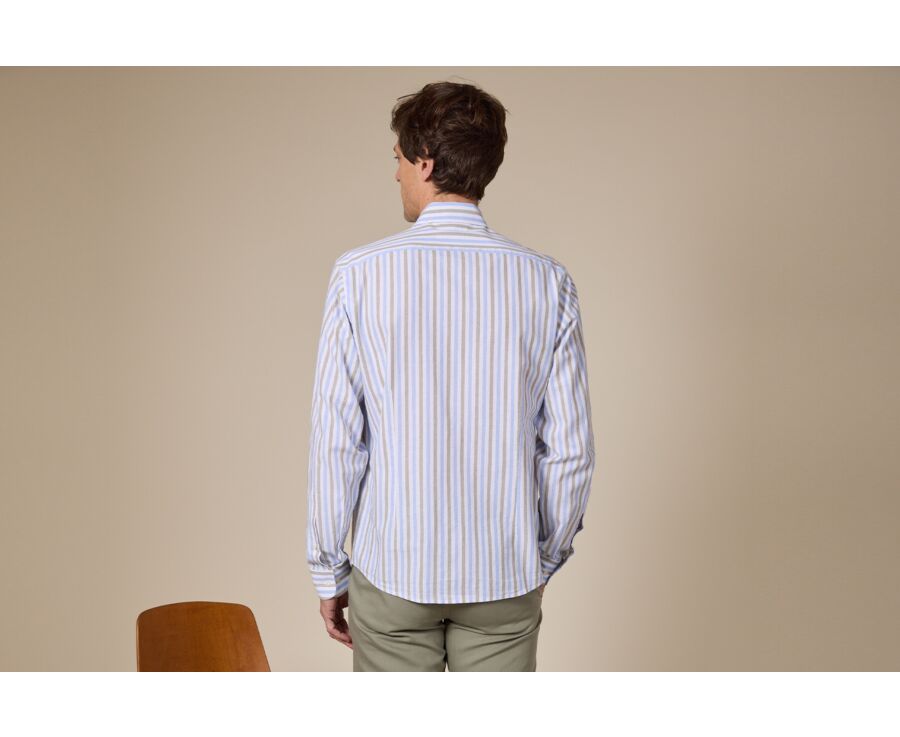 Sky Blue and Sage Green Cotton Linen Shirt - French Collar - SIMONIN