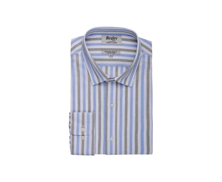 Sky Blue and Sage Green Stripped Shirt  - SIMONIN