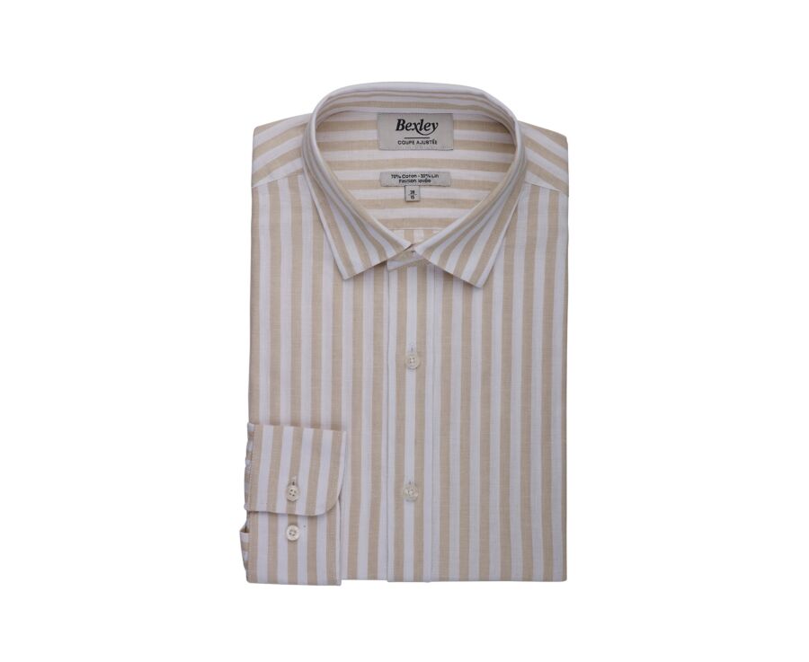 Dark Beige and White Stripped Shirt  - SIMONIN