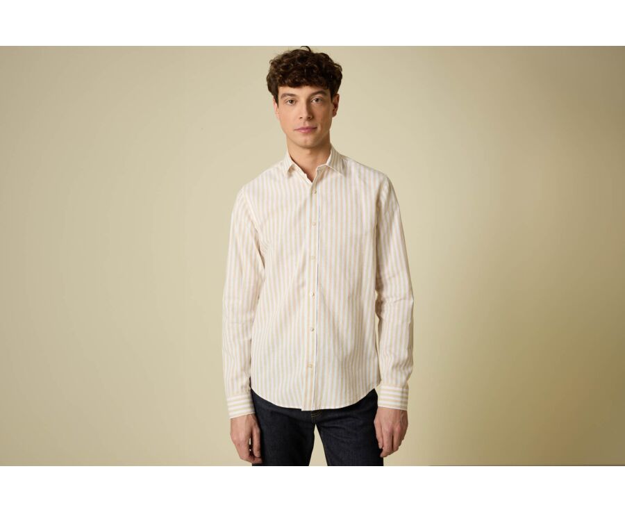 Dark Beige and White Stripped Shirt  - SIMONIN