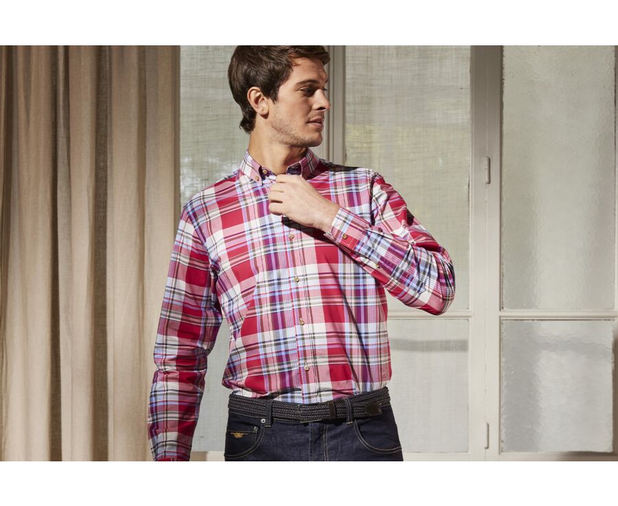 Shirt with red and light blue checks - MALVYN