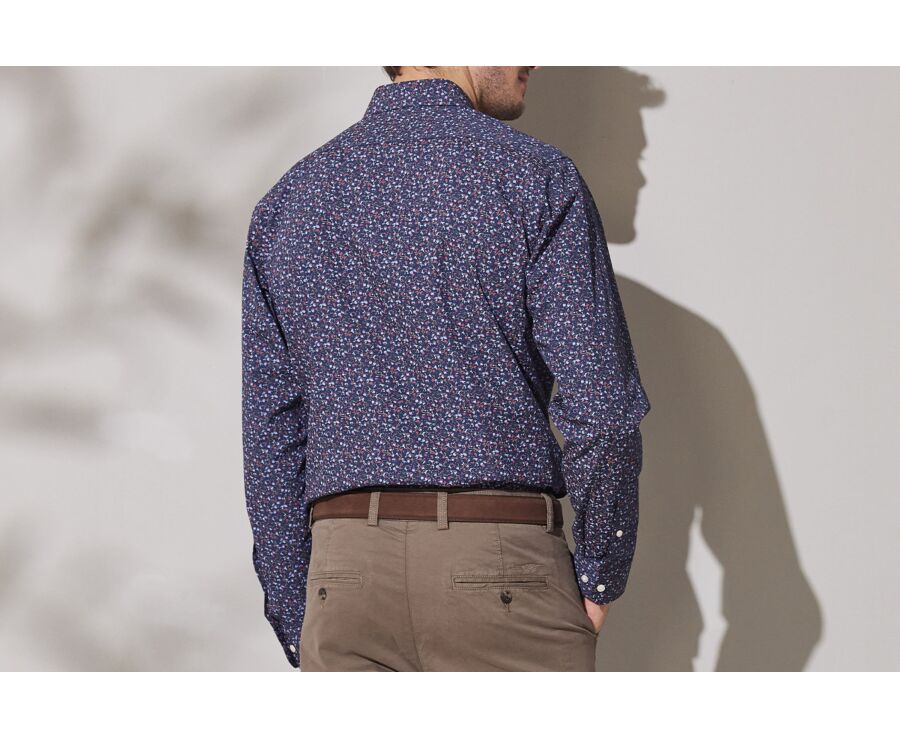 Dark Blue cotton shirt with blue and red floral print - GASSIEN