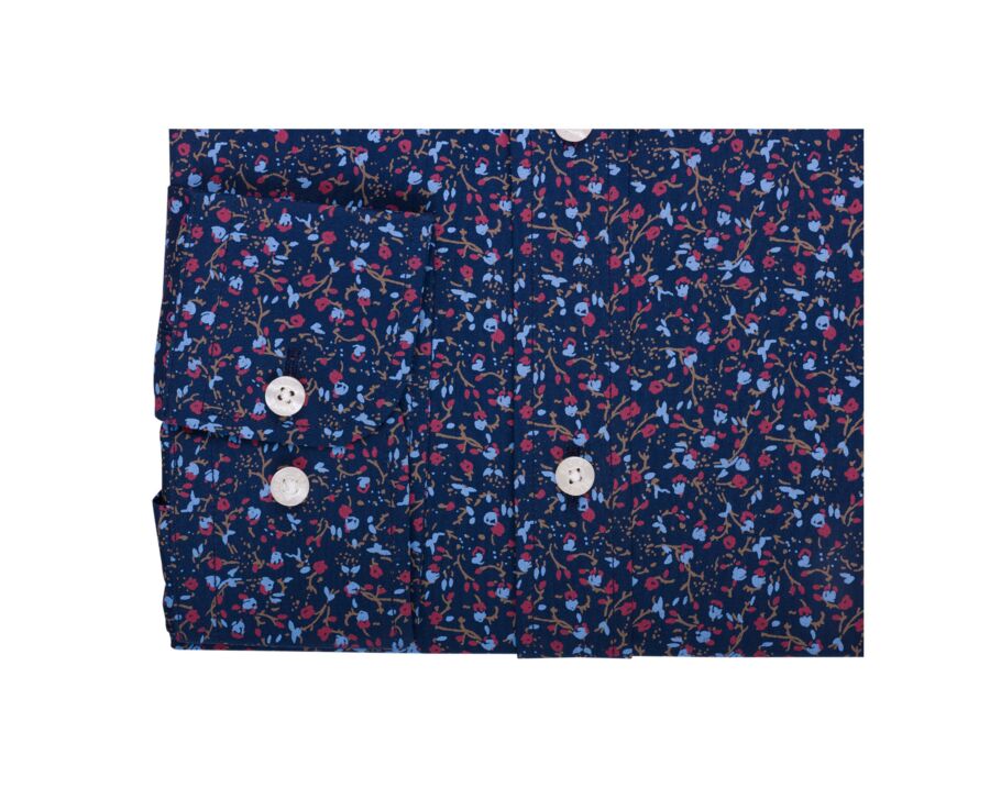 Dark Blue cotton shirt with blue and red floral print - GASSIEN