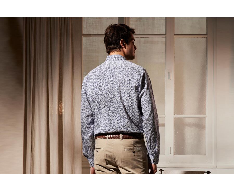 Blue cotton shirt with white flowers print - MARCOLIN