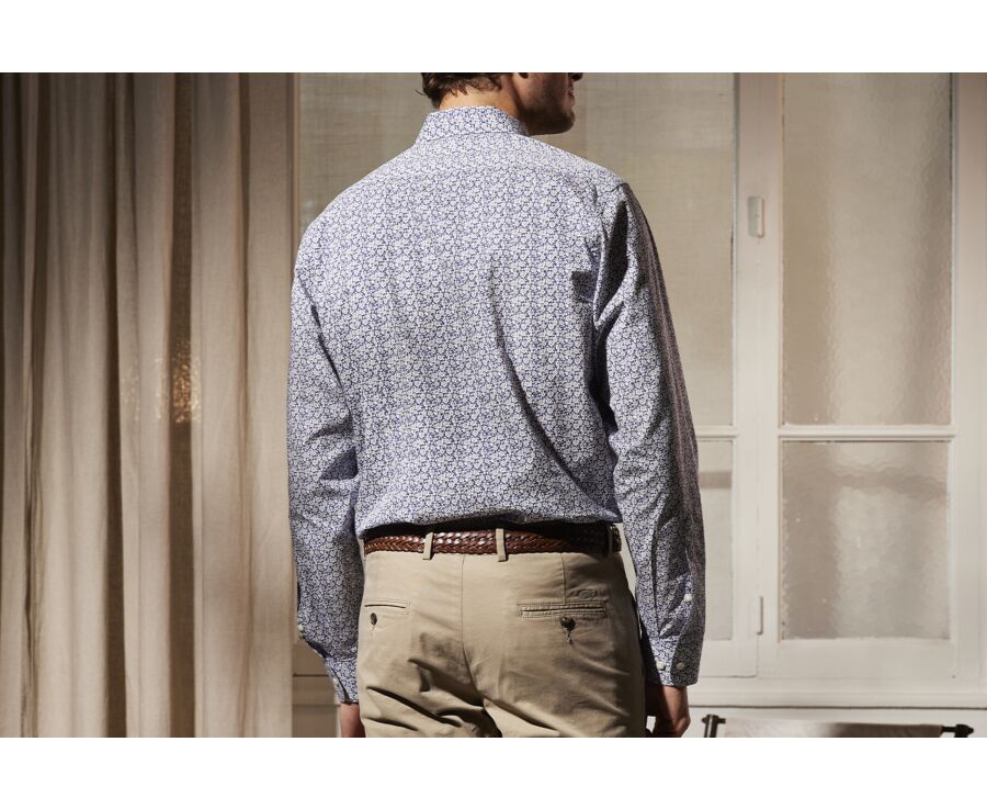 Blue cotton shirt with white flowers print - MARCOLIN