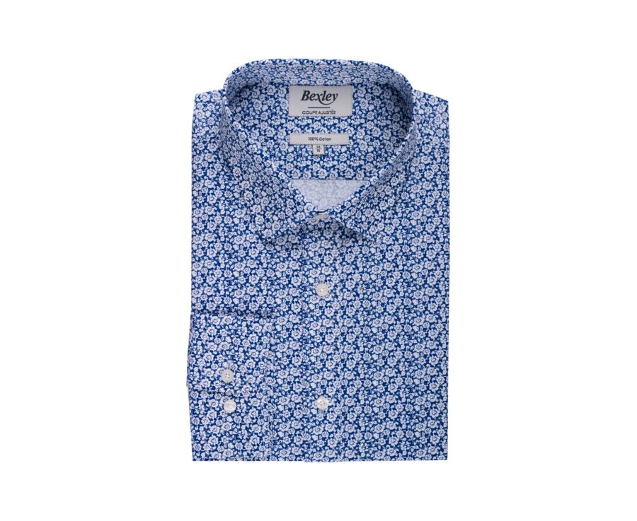 Blue cotton shirt with white flowers print - MARCOLIN