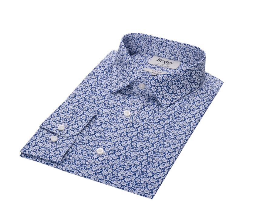 Blue cotton shirt with white flowers print - MARCOLIN