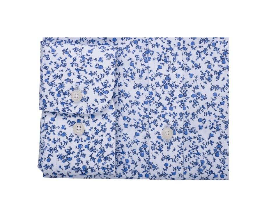 White cotton shrt with blue floral print - ELDORIC