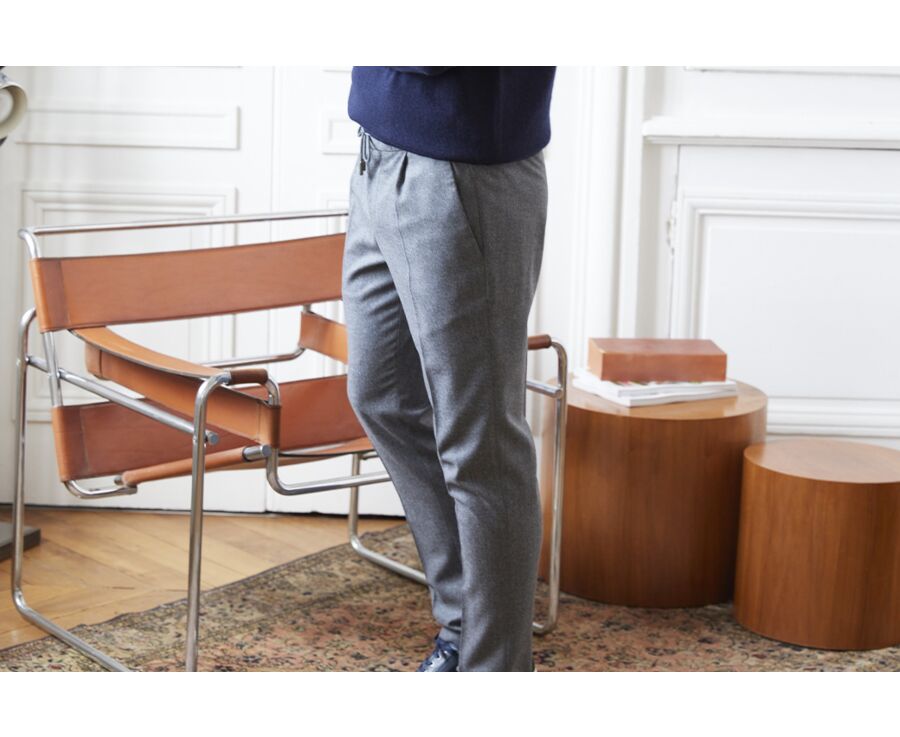 Men's Light Grey Melange Dress Trousers Jogpant style - LORIAN