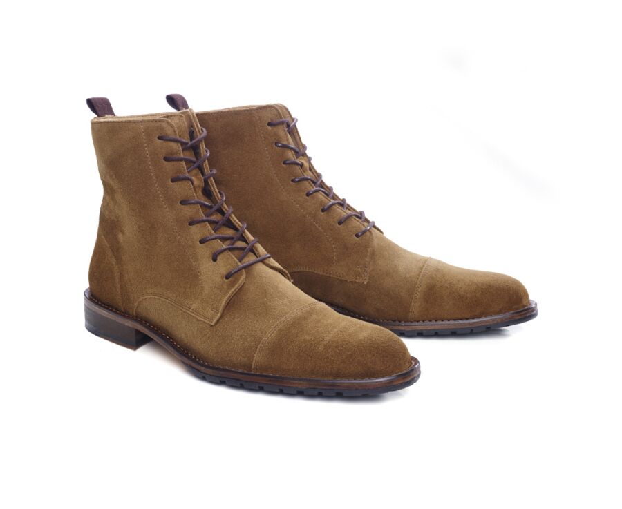 Cognac Suede Lace-up Derby Boots - ENFIELD PATIN