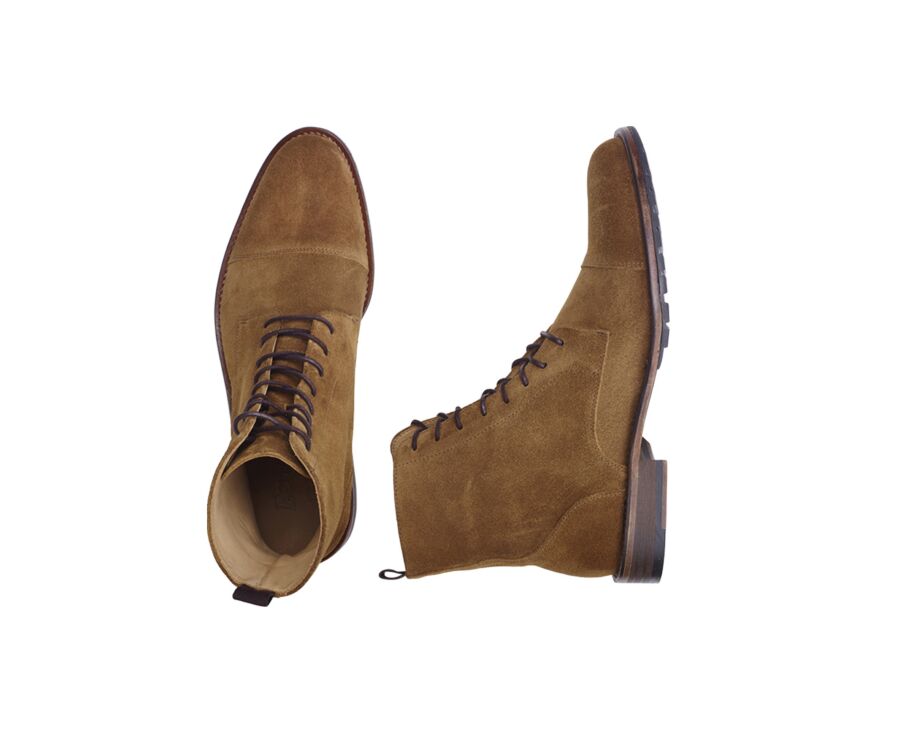 Cognac Suede Lace-up Derby Boots - ENFIELD PATIN