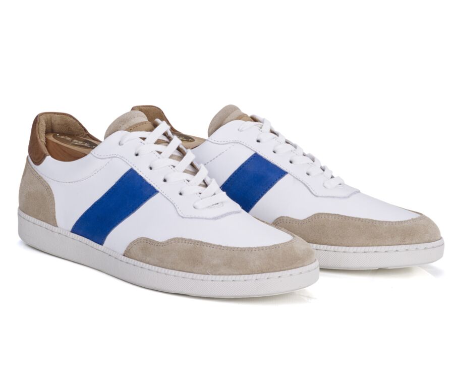 White beige and Blue Men's leather Trainers - BERRINGA