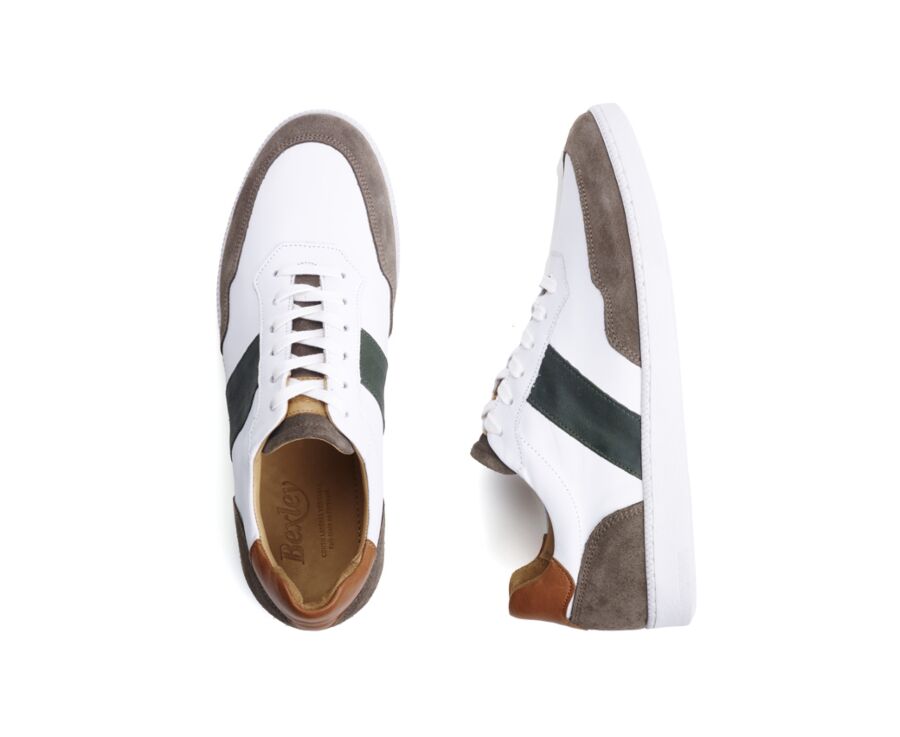 White Taupe and Green Men's leather Trainers - BERRINGA