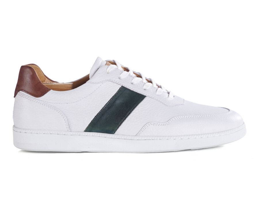 Men’s leather sneakers – Grained white and green - BERRINGA