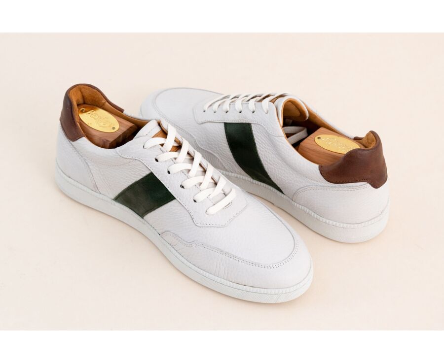 Men’s leather sneakers – Grained white and green - BERRINGA