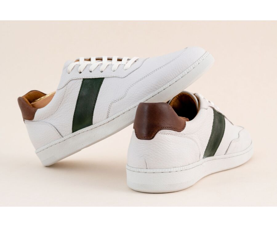 Men’s leather sneakers – Grained white and green - BERRINGA