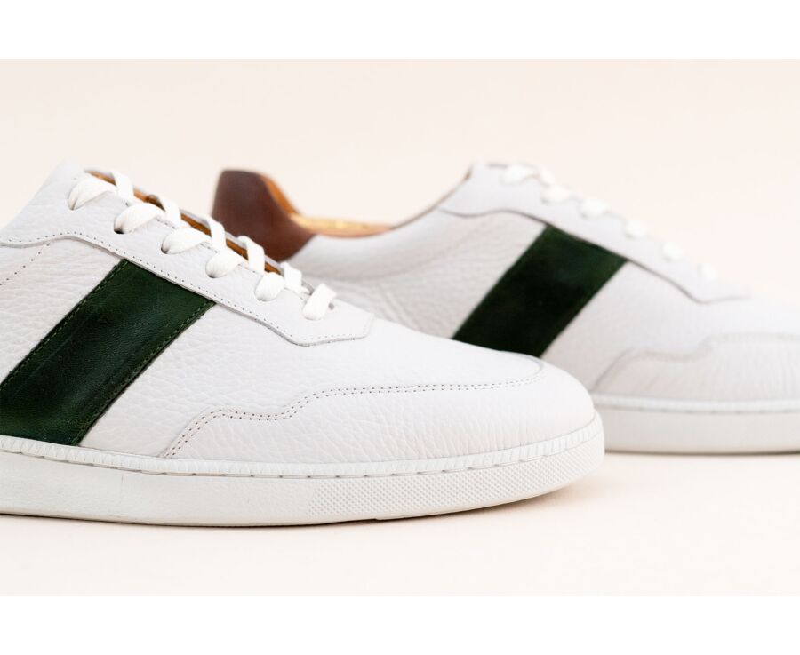 Men’s leather sneakers – Grained white and green - BERRINGA
