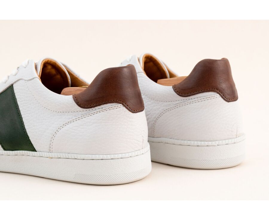 Men’s leather sneakers – Grained white and green - BERRINGA