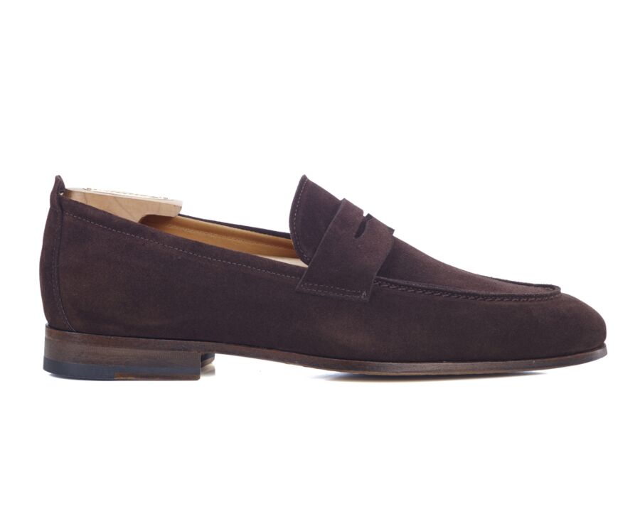 Bitter chocolate Suede Men's penny loafers - CEVIO