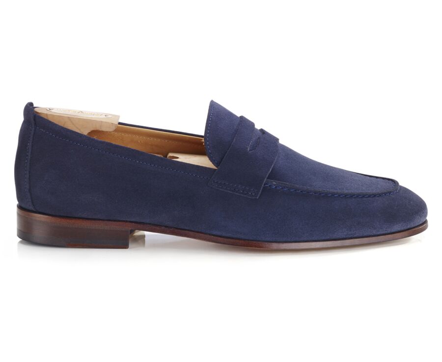 Navy Suede Men's penny Shoes - CEVIO