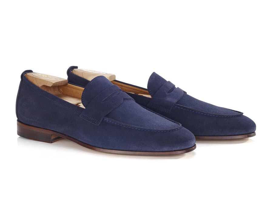 Navy Suede Men's penny Shoes - CEVIO
