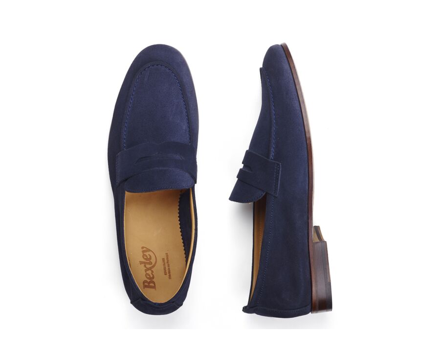 Navy Suede Men's penny Shoes - CEVIO