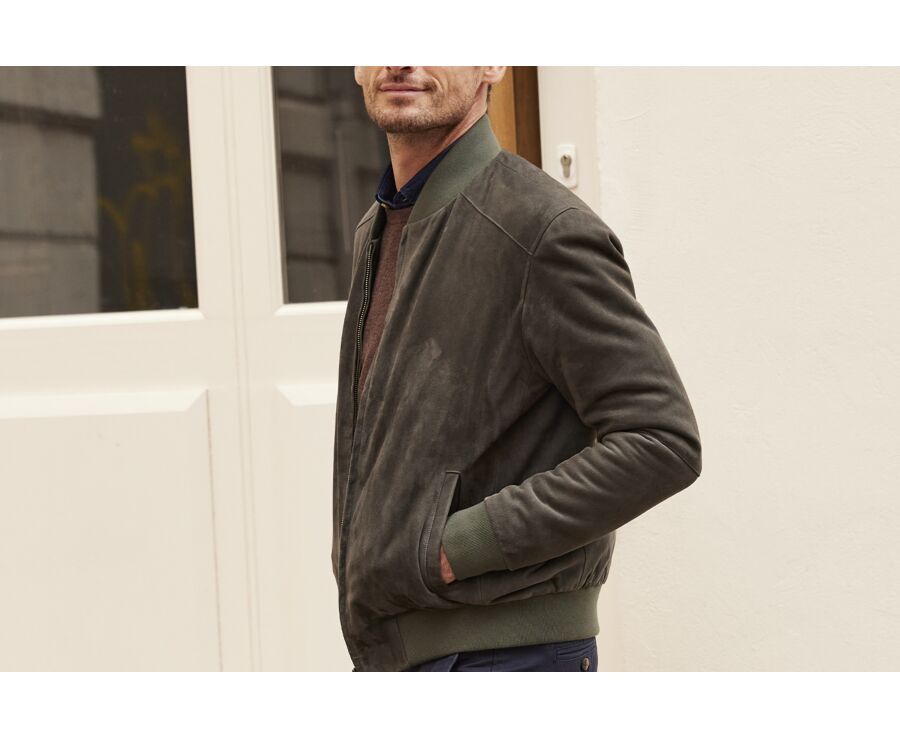 Dark Green Suede Leather Jacket - SEAN II