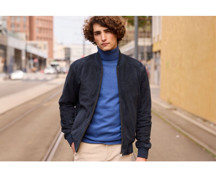 Navy Suede Leather Jacket - SEAN