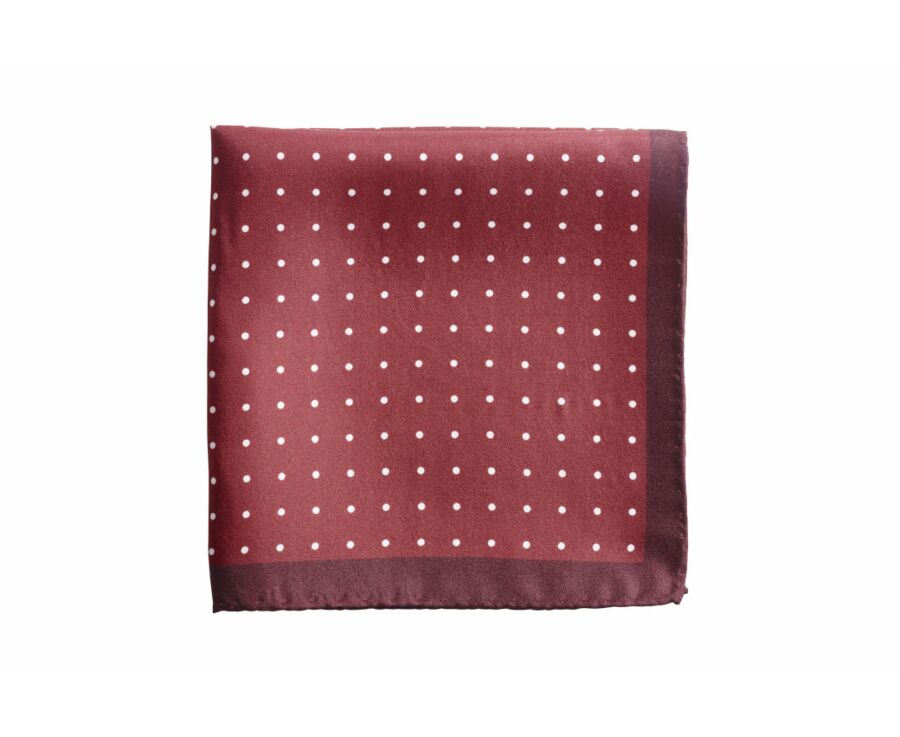 Burgundy and White Dotted Mulberry Silk Pocket Square