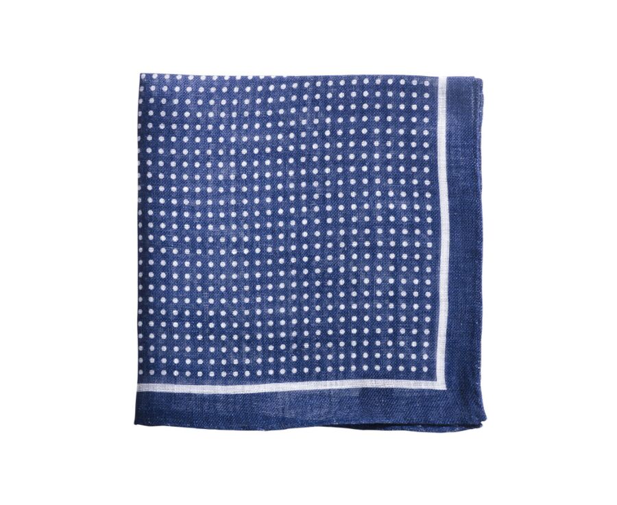 Navy and White Dotted Linen Pocket Square