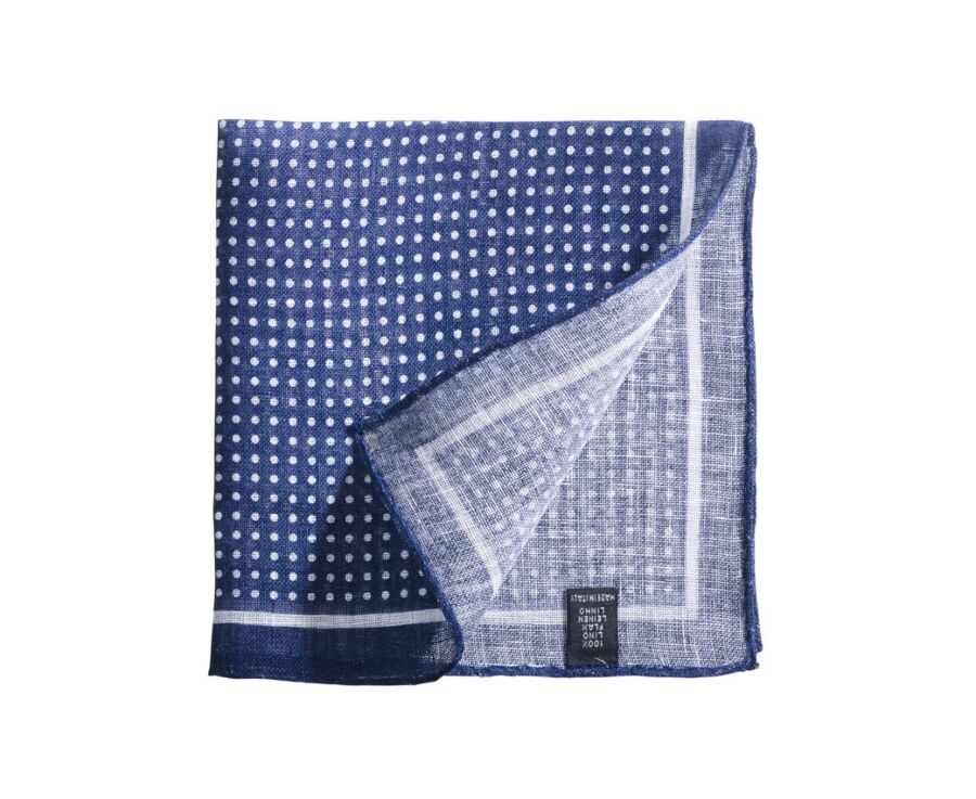 Navy and White Dotted Linen Pocket Square