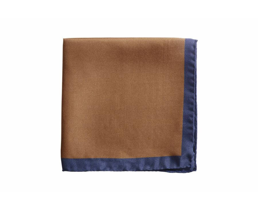 Camel and Navy border Mulberry Silk Pocket Square