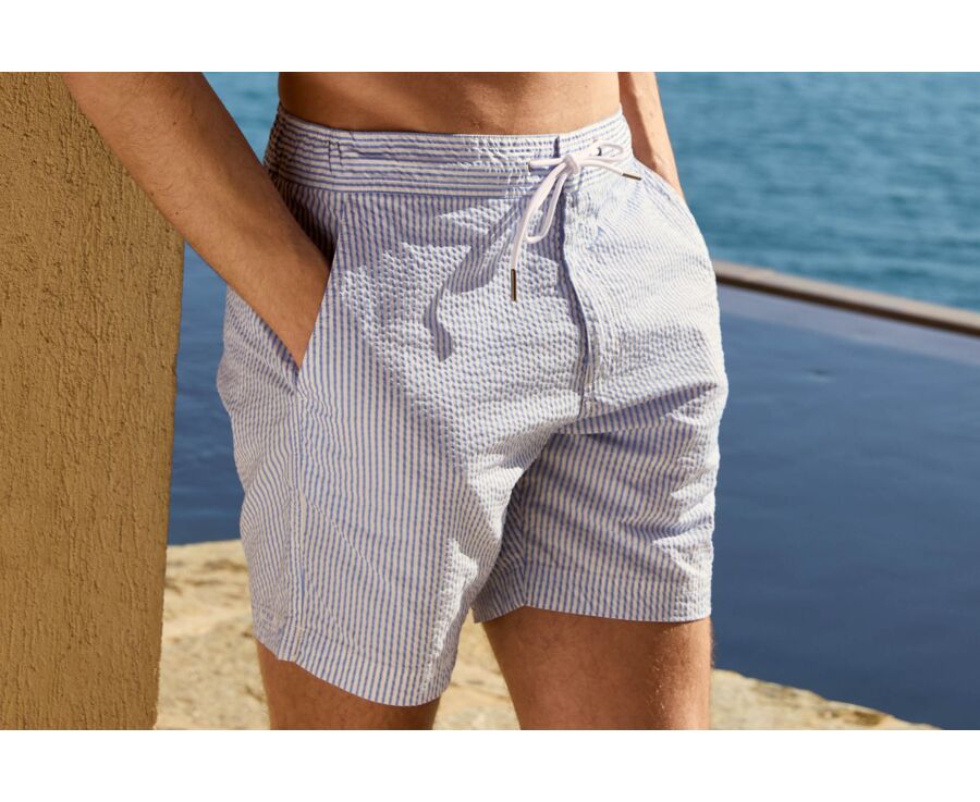 Men’s soft blue and white striped swim shorts - BRENTAN