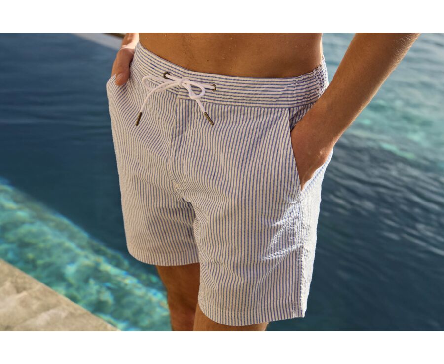 Men’s soft blue and white striped swim shorts - BRENTAN
