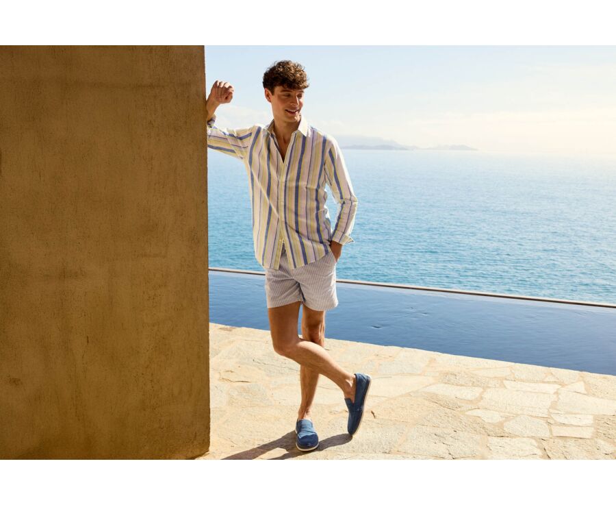 Men’s soft blue and white striped swim shorts - BRENTAN