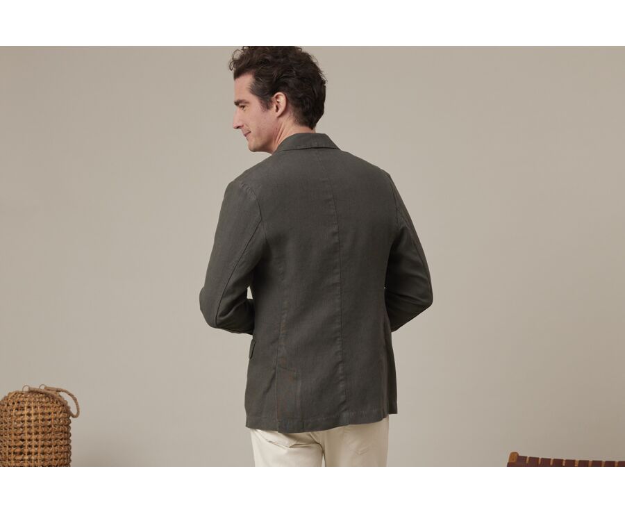 Dark Olive Linen Blazer - LUBIN